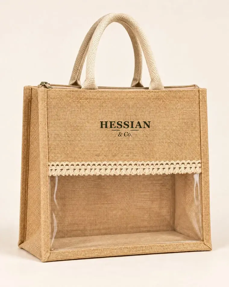 Cream crochet jute window tote